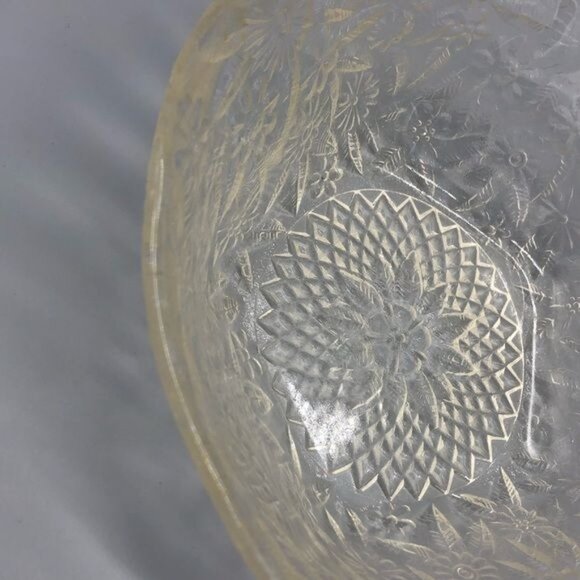 vintage glass floral clear serving bowl serving ripped 7x2.5" READ - Picture 8 of 8
